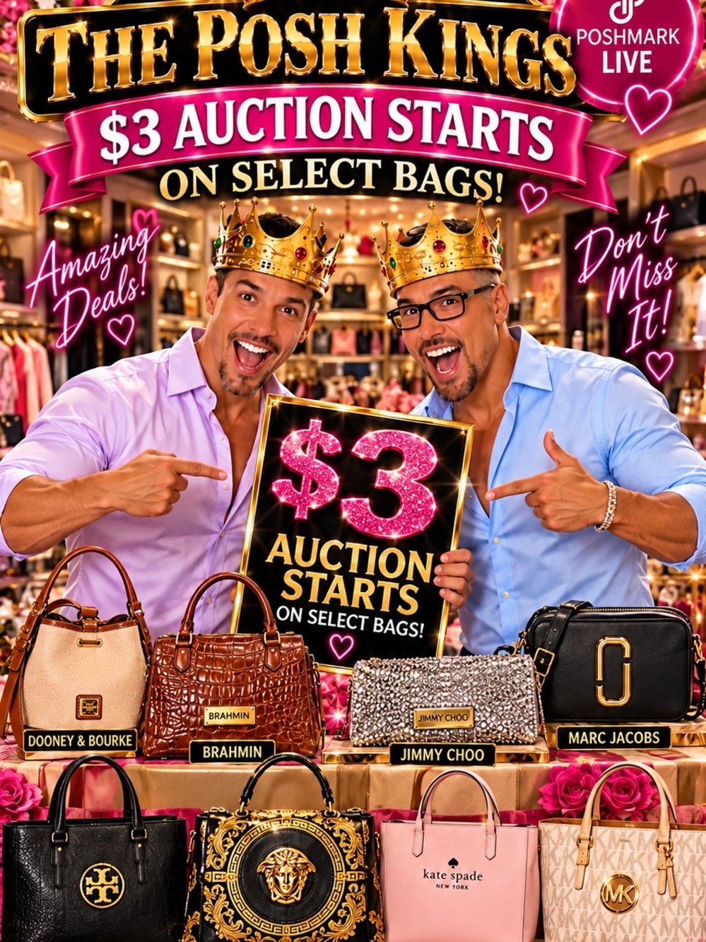 BE SURE TO CHECK OUT OUR DAILY $3 STARTS ON SELECT NEW DESIGNER BAGS IN OUR SHOW